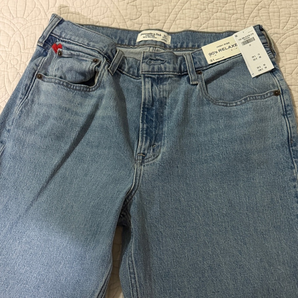 Abercrombie & Fitch Blue Jeans with Red Heart Accent - Picture 4 of 7